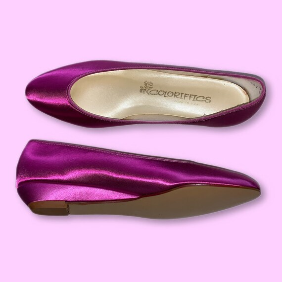 1990s COLORIFICS Magenta Satin Kitten Wedge Heels