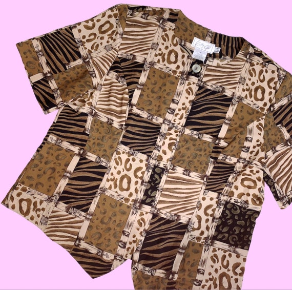 1990s KATHY CHE Animal Print Button Up Tee Blouse - image 2