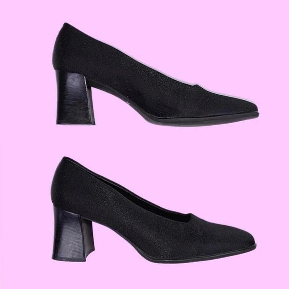 1990s NINE WEST Black Nylon Block Heels