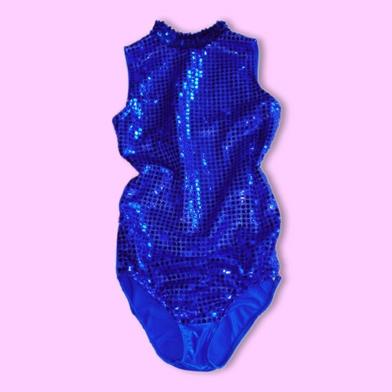 omg 1980s COSTUME GALLERY Blue Satin Sequin Leotar