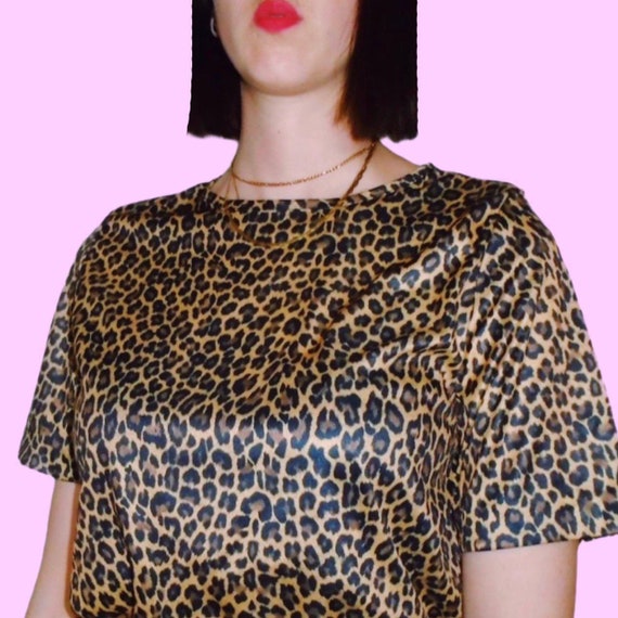 1980s BLAIR Silky Leopard Print Tee - image 1