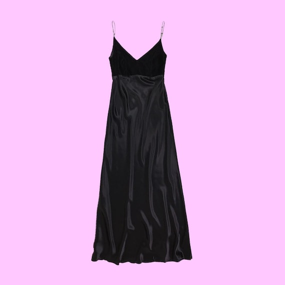 1990s RAMPAGE Black Satin and Velvet Maxi Dress - image 1