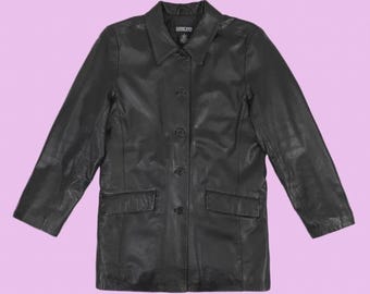 1990s LANDS’ END Black Patch Leather Jacket