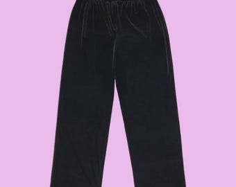 1990s JOHN ROBERTS Black Velvet High Waisted Wide Leg Pants