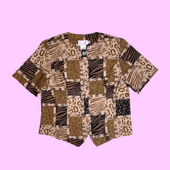 1990s KATHY CHE Animal Print Button Up Tee Blouse - image 3