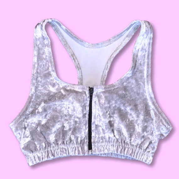 1990s Silver Velvet Sports Bra Top
