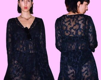 Vestido de dormir babydoll negro transparente Gold Label de Victoria's Secret de los años 90