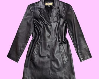 Chaqueta de cuero con parche negro PRESTIGE de los años 90