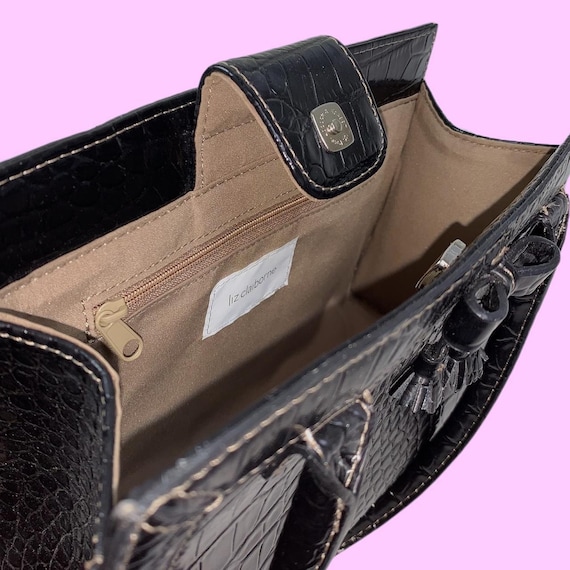 Y2K LIZ CLAIBORNE Black Patent Pleather Croc Mini… - image 5