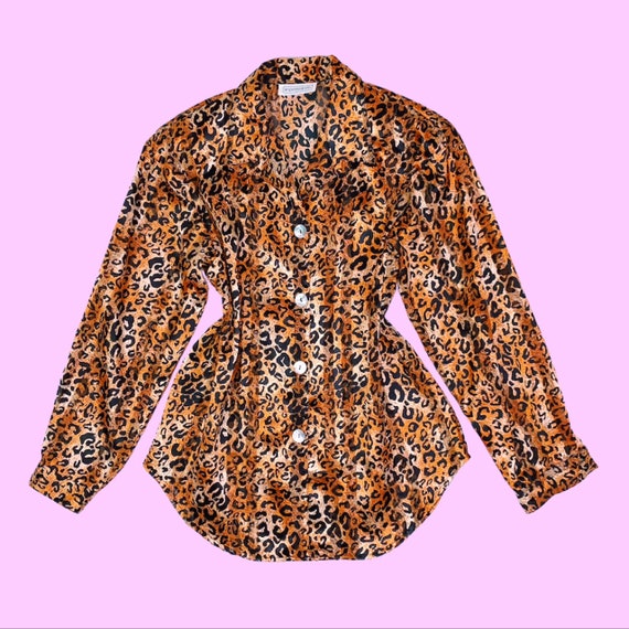 BiBi Leopard Sheer Button Up Top