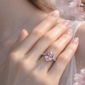 Pink Lab Grown Diamond Ring, Oval Cut Statement Ring, Wedding Ring, Unique Engagement Ring,  diamond ring Pave Ring Gift for Her