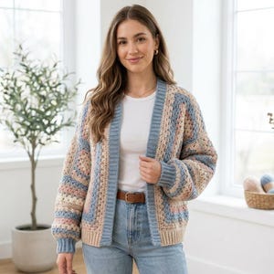 Patrón de cárdigan cuadrado de ganchillo extragrande estilo abuela, suéter de patchwork (PDF)
