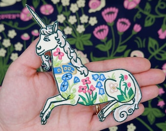Unicorn Garden - Embroidered Iron On Patch (Unicorn Tapestry)