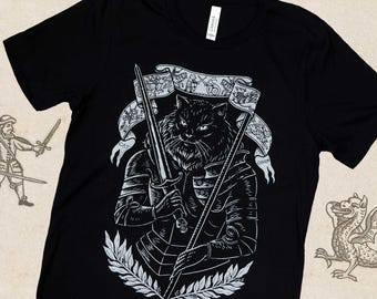 Victory - Screen Print T-shirt - Joan of Arc Medieval Cat Warrior Armor