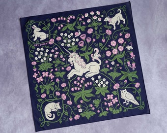 Unicorn Garden - Screen Printed Bandana - Fantasy D&D Medievalcore Renaissance Faire