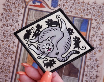 Cat Butt Licker Woven Patch, Medieval Inspired Iron-On