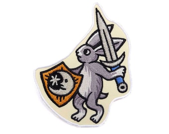 Medieval Warrior Rabbit - Embroidered Iron On Patch
