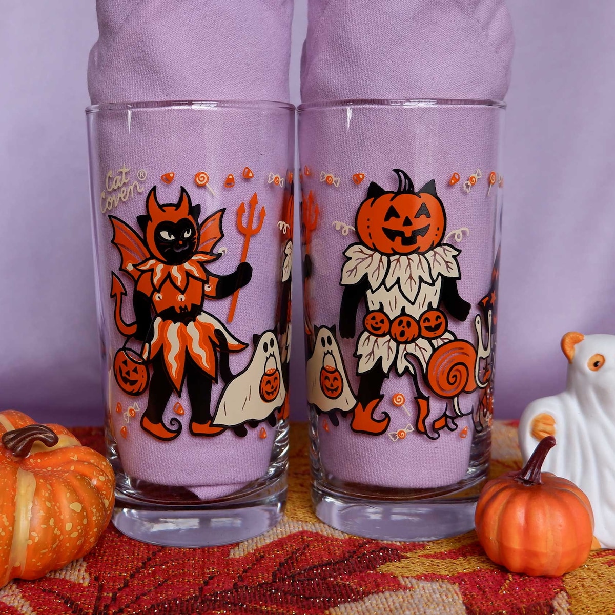Costume Cats - Drinking Glass - Vintage Inspired Halloween Glassware - Etsy