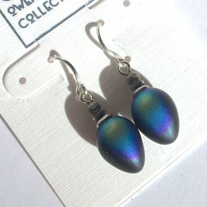 Frosted Jet Earrings, Iridescent Shine on Matte Black Glass Drops, Sterling Silver Ear Wires, Dainty Black Earrings, &quot;Mini Berries 11&quot;