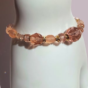 Pastel Peach Crystal Bracelet, Czechoslovakian Glass Beads, Gold Trim, Art Deco, Handmade Bracelet, &quot;Porcelina&quot;