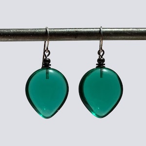 Teal German Glass Earrings: Bronze, "Almonds 7"