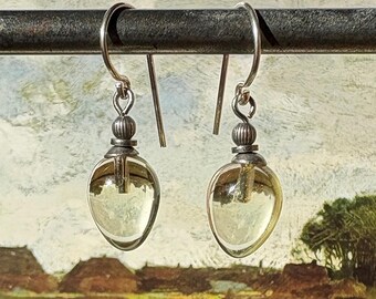 Yellow Glass Drop Earrings: Dainty Sterling Silver Ear Wires