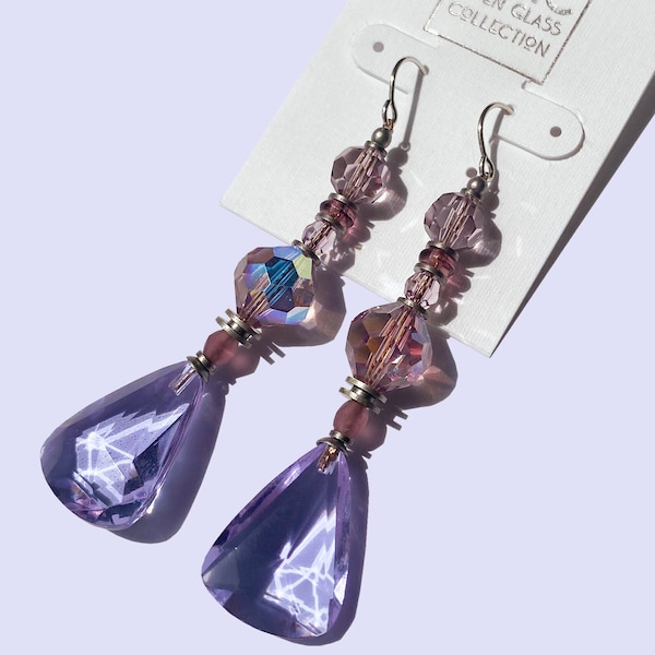 Light Amethyst Earrings, German Glass, Austrian Crystal, Czech Glass Earrings, Art Deco, Vintage, Handmade Earrings, "Dream of Spring"