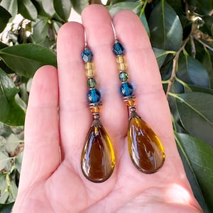 Olive Green German & Czech Glass Earrings, Bronze, Silver Wires