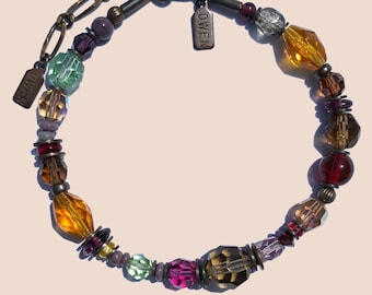 Crystal Bracelet, Czechoslovakian Glass, Austrian Crystal, Topaz, Garnet, Fuchsia, Peridot, Smoke Topaz, Antiqued Bronze, &quot;Forever Wild&quot;