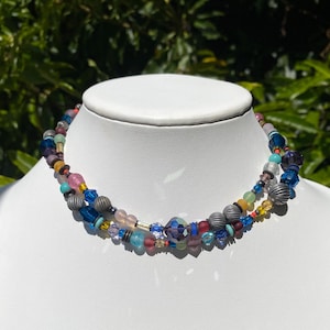 30 Inch Crystal Necklace, Pastel Czech Glass and Austrian Crystal Necklace with Antiqued Silver Accents, Turquoise, Art Deco,&quot;Paris Express&quot;