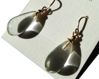Crystal Clear Glass Earrings, Clear German Glass Drop Earrings, Gold Trim, Art Deco Earrings, Dainty Drop Earrings, Minimalist, &quot;Brights 6&quot;