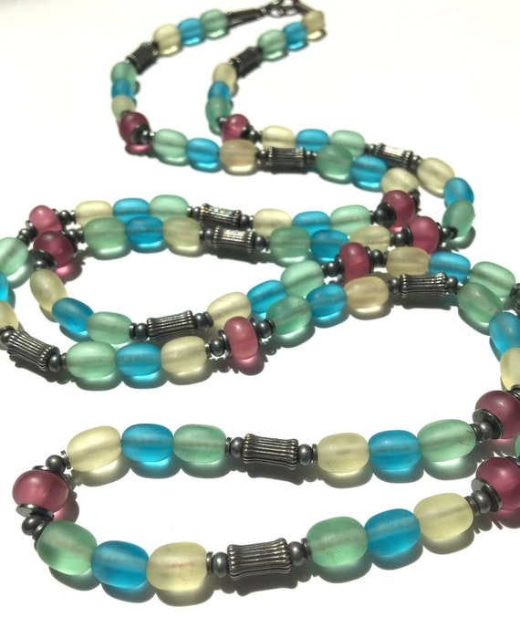 34 Inch Necklace, Frosted Czechoslovakian Glass, … - image 2