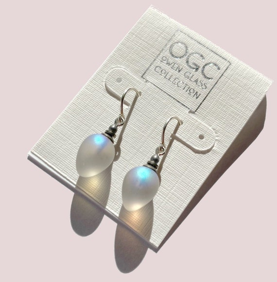 Frosted Light Gray Earrings, Pastel Gray Frosted German Glass with Iridescent Sheen and Sterling Silver Ear Wires, Mini Berries 10
