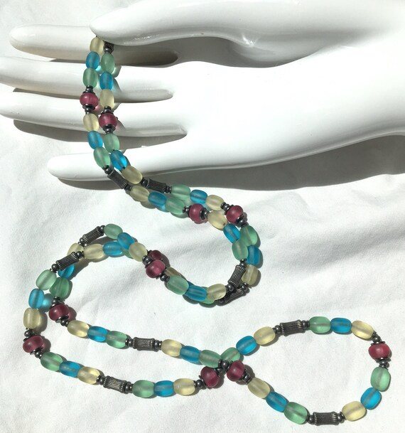 34 Inch Necklace, Frosted Czechoslovakian Glass, … - image 7