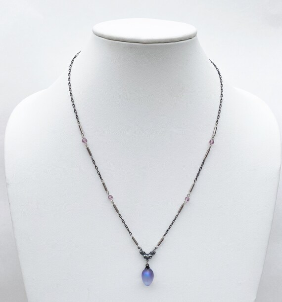 Iridescent Light Amethyst Necklace, 22 Inches, Austrian Crystal Periwinkle Accents, Antiqued Silver, Matching Berries 49 Earrings