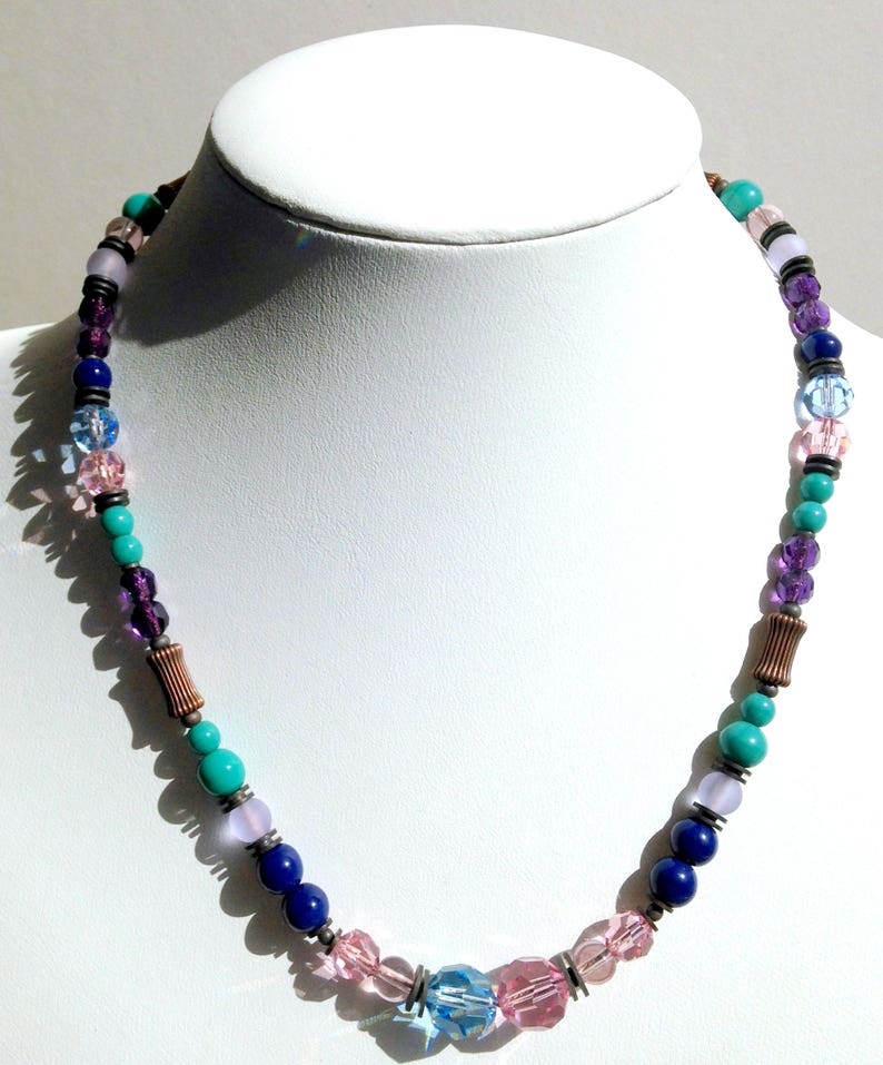 Prosaic Light Aquamarine and Rose Austrian Crystal 16 inch necklace