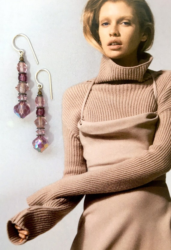 Amethyst Beaded Earrings: Austrian Crystal & Czech Glass, Sterling Silver