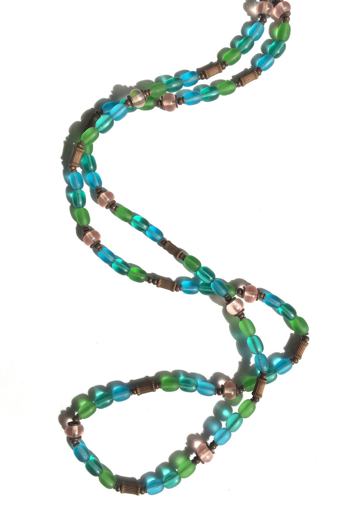 34 Inch Frosted Glass Necklace Aqua Turquoise Citrine Etsy