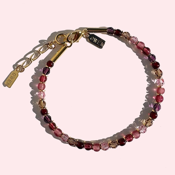 Crystal Stackable Bracelet: Pink, Amethyst, Smoke Topaz, Gold Trim