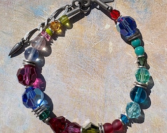 Crystal Beaded Bracelet, Czech Glass & Austrian Crystal, Silver Accents