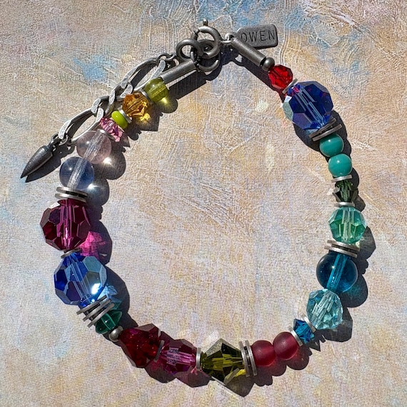 Crystal Beaded Bracelet, Czech Glass & Austrian Crystal, Silver Accents