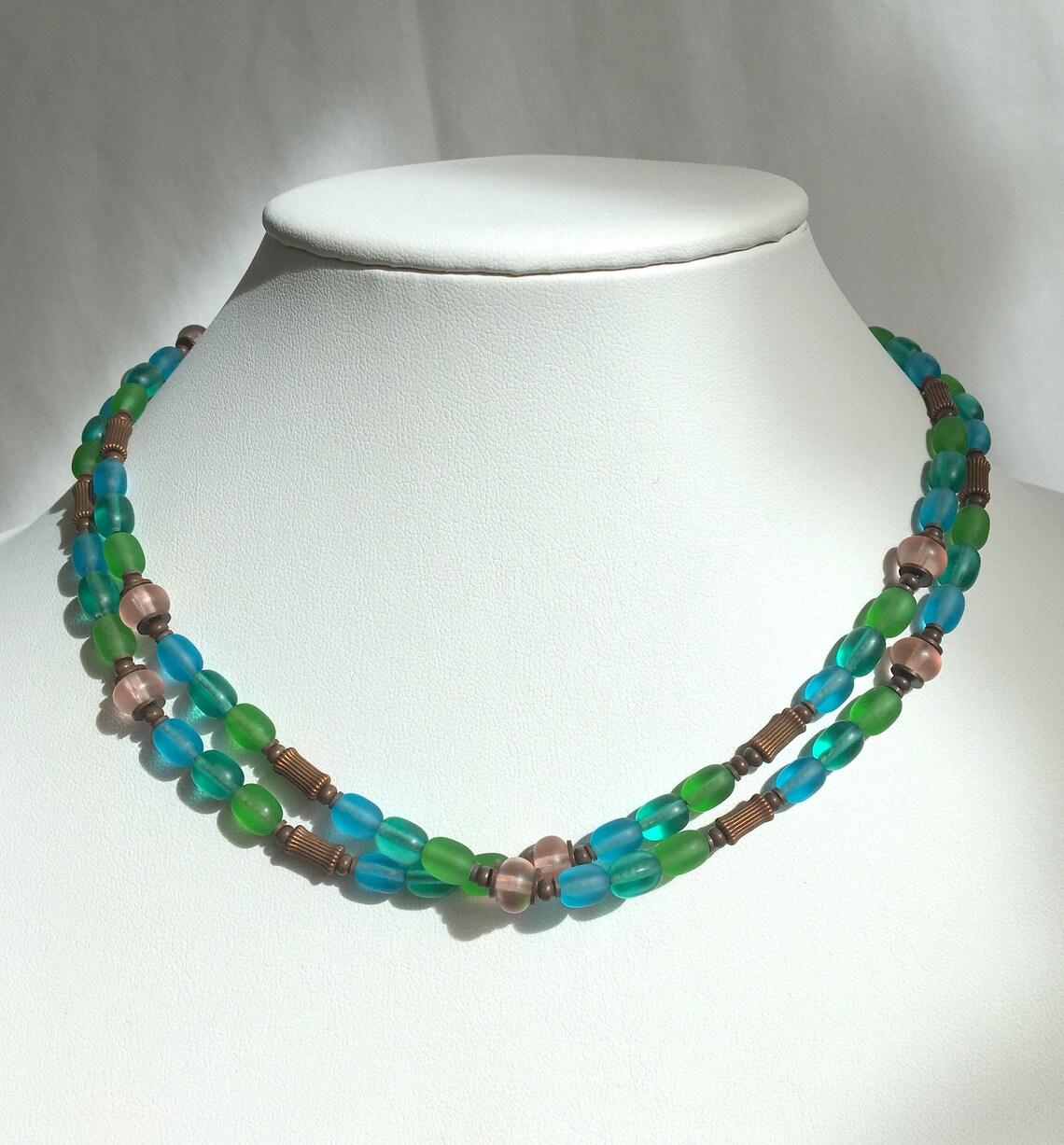 34 Inch Frosted Glass Necklace Aqua Turquoise Citrine Etsy