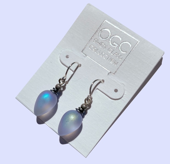 Frosted Light Amethyst Earrings, Pastel Periwinkle, Frosted German Glass, Iridescent Sheen, Sterling Silver Ear Wires, Mini Berries 5