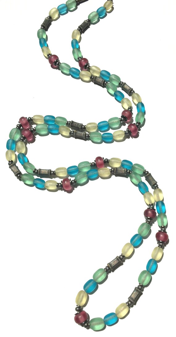 34 Inch Necklace, Frosted Czechoslovakian Glass, … - image 3