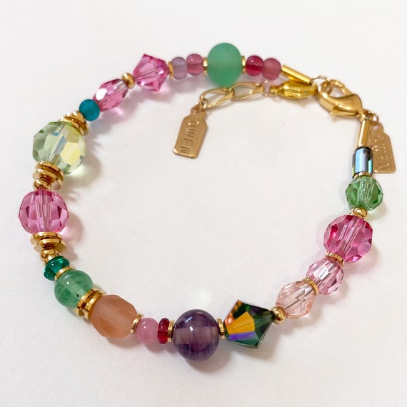 Pastel Beaded Bracelet: Antique Czech Glass & Austrian Crystal
