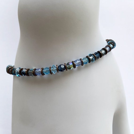 Blue Stacking Bracelet, Sapphire, Aquamarine and Indigo Blue Beads, Czech Glass, Austrian Crystal, Antiqued Bronze, Art Deco, "Blue Horizon"