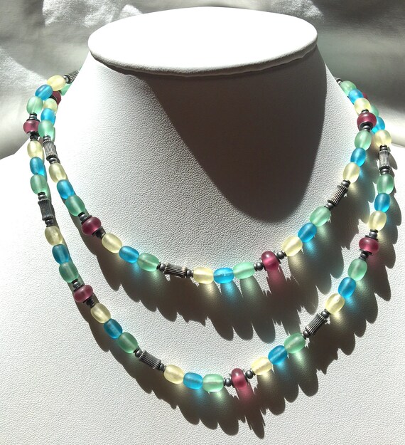 34 Inch Necklace, Frosted Czechoslovakian Glass, … - image 5