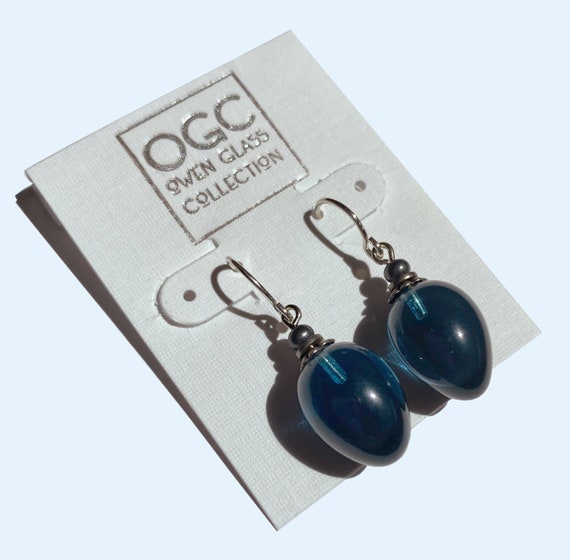 Slate Blue Glass Earrings, German Glass with Silver Ear Wires, Clear Indigo Blue Earrings, Handmade Earrings, "Berries 18"
