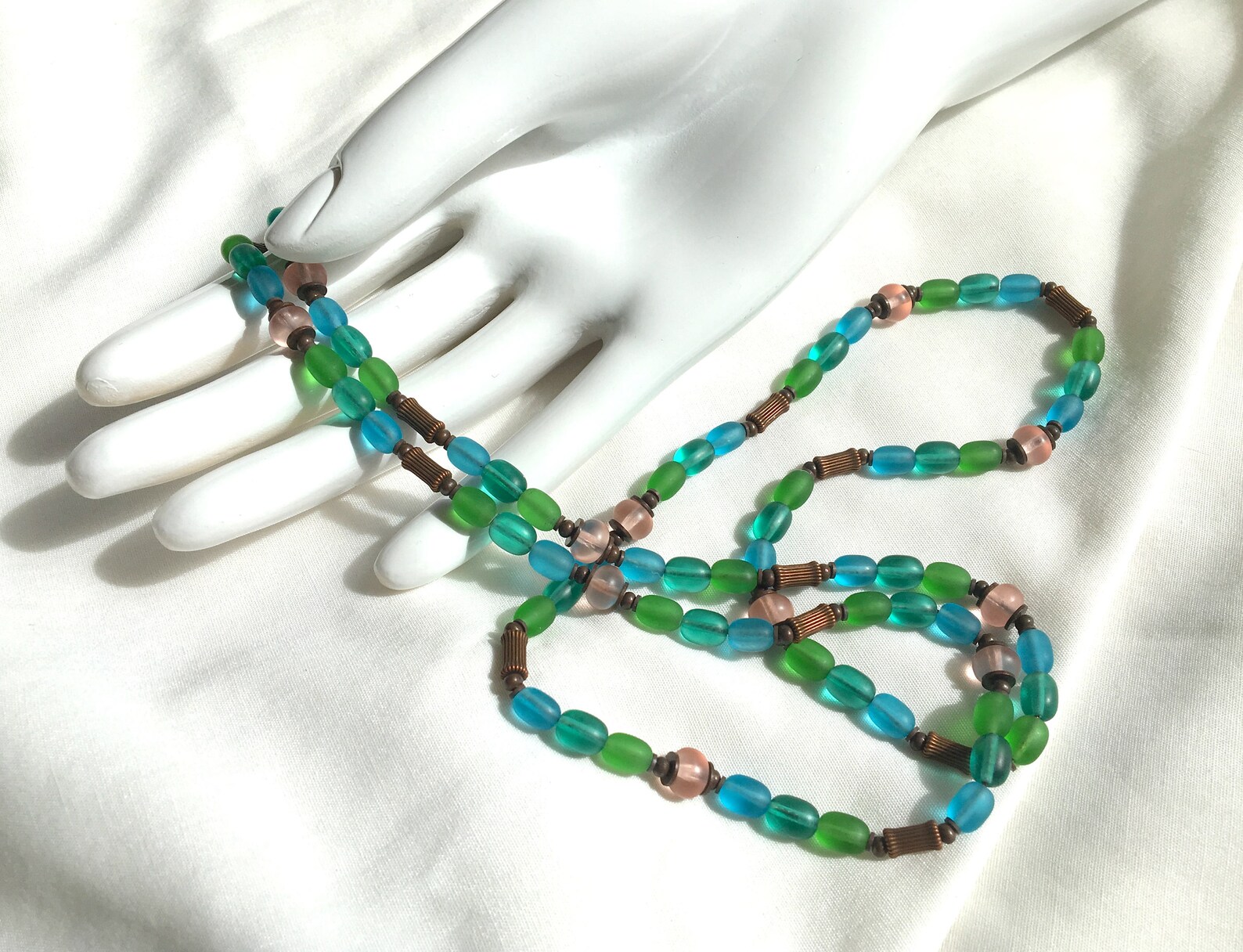 34 Inch Frosted Glass Necklace Aqua Turquoise Citrine Etsy