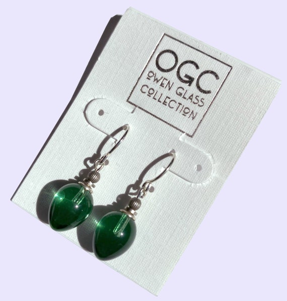 Light Tourmaline Glass Drop Earrings, Dainty Green Glass Earrings, Sterling Silver Ear Wires, Handmade Earrings, Mini Berries 32